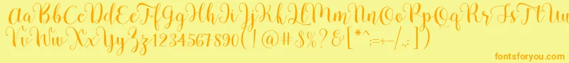 フォントPradyse Script Free Demo – オレンジの文字が黄色の背景にあります。