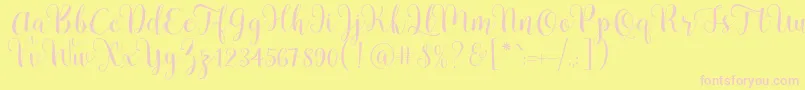 Pradyse Script Free Demo-Schriftart – Rosa Schriften auf gelbem Hintergrund