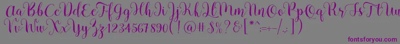 Pradyse Script Free Demo-fontti – violetit fontit harmaalla taustalla