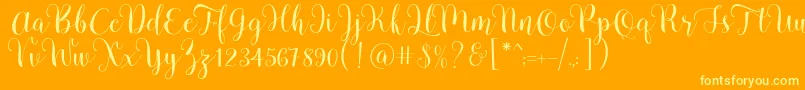 Pradyse Script Free Demo-Schriftart – Gelbe Schriften auf orangefarbenem Hintergrund