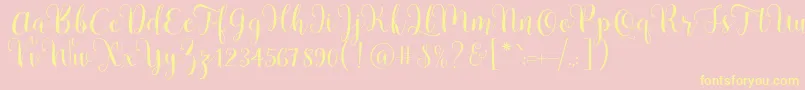 Pradyse Script Free Demo-Schriftart – Gelbe Schriften auf rosa Hintergrund