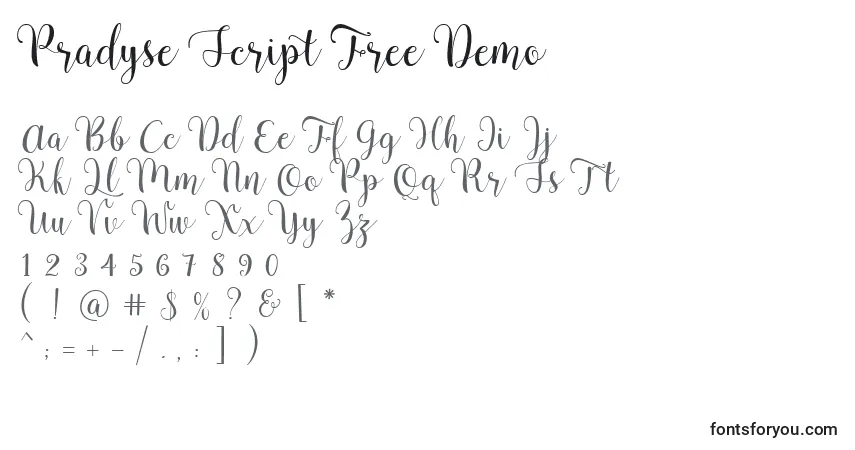 Pradyse Script Free Demo (137217)フォント–アルファベット、数字、特殊文字