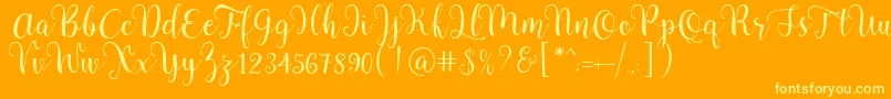 Pradyse Script Free Demo-Schriftart – Gelbe Schriften auf orangefarbenem Hintergrund