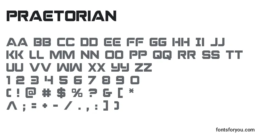Schriftart Praetorian (137218) – Alphabet, Zahlen, spezielle Symbole