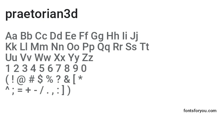 Schriftart Praetorian3d (137219) – Alphabet, Zahlen, spezielle Symbole