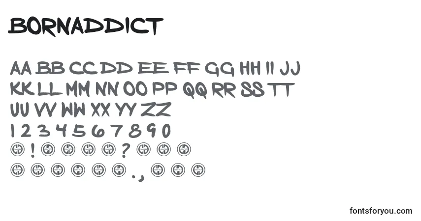 Schriftart Bornaddict – Alphabet, Zahlen, spezielle Symbole