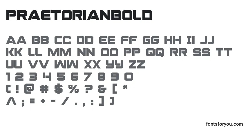 Шрифт Praetorianbold (137221) – алфавит, цифры, специальные символы