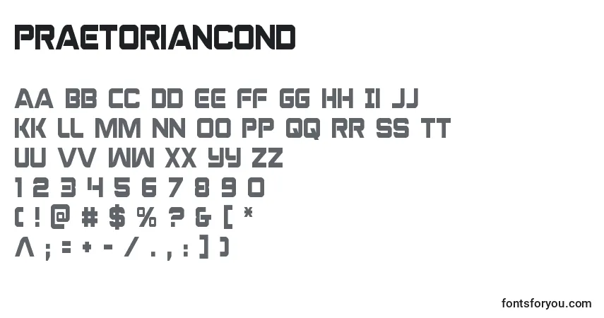 A fonte Praetoriancond (137225) – alfabeto, números, caracteres especiais