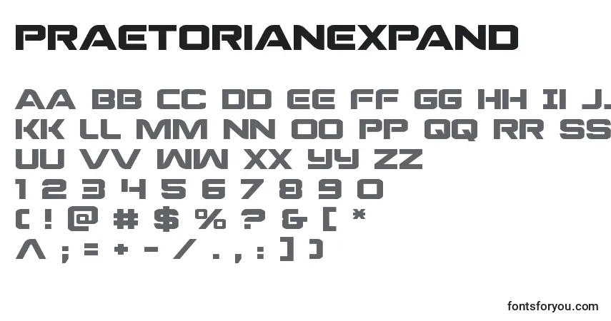 A fonte Praetorianexpand (137227) – alfabeto, números, caracteres especiais