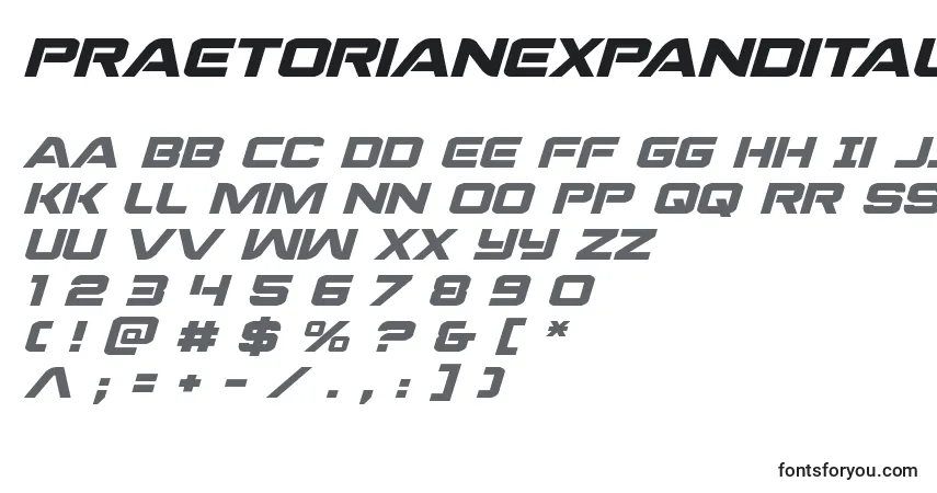 Schriftart Praetorianexpandital (137228) – Alphabet, Zahlen, spezielle Symbole