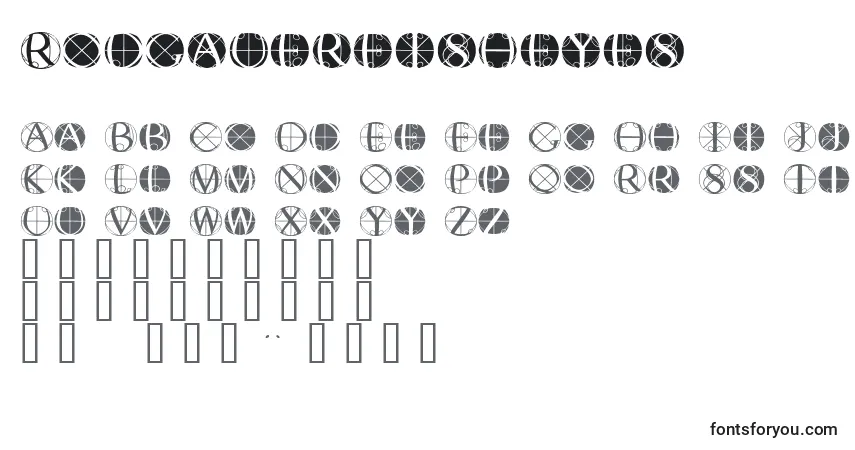 Schriftart Rodgauerfisheyes – Alphabet, Zahlen, spezielle Symbole