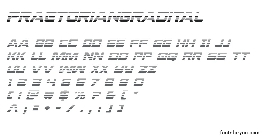 Praetoriangradital (137230)-fontti – aakkoset, numerot, erikoismerkit