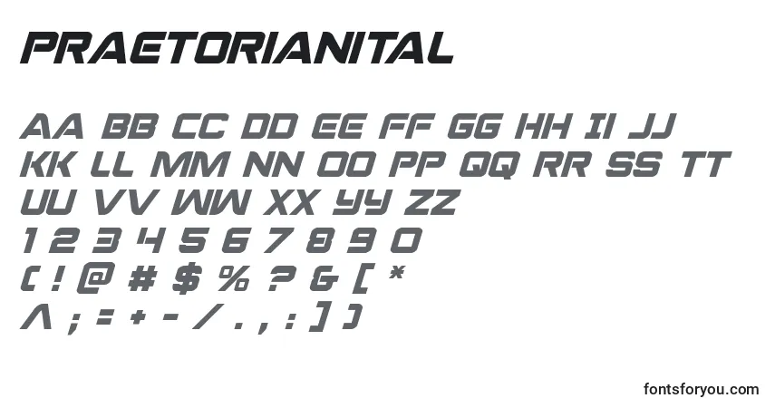 Czcionka Praetorianital (137231) – alfabet, cyfry, specjalne znaki
