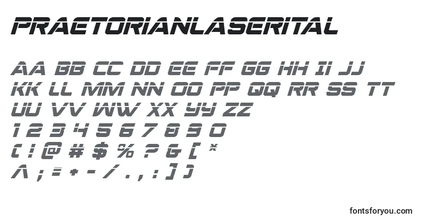 A fonte Praetorianlaserital – alfabeto, números, caracteres especiais
