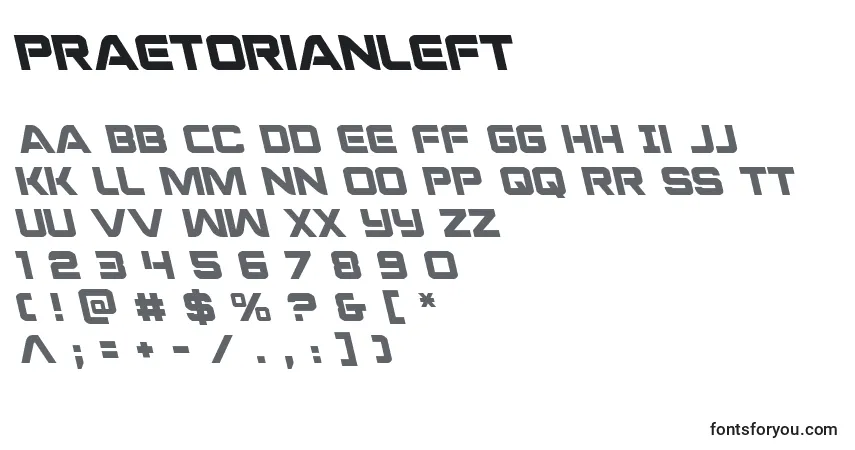 Czcionka Praetorianleft (137234) – alfabet, cyfry, specjalne znaki