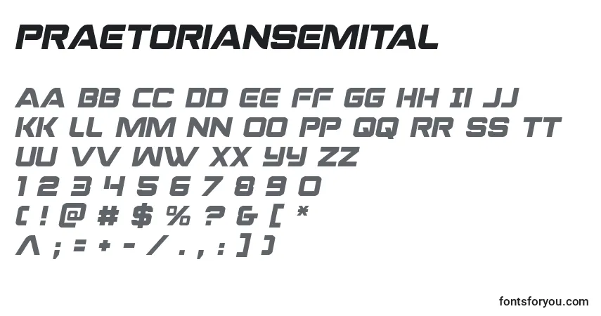 A fonte Praetoriansemital – alfabeto, números, caracteres especiais