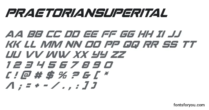 Czcionka Praetoriansuperital – alfabet, cyfry, specjalne znaki