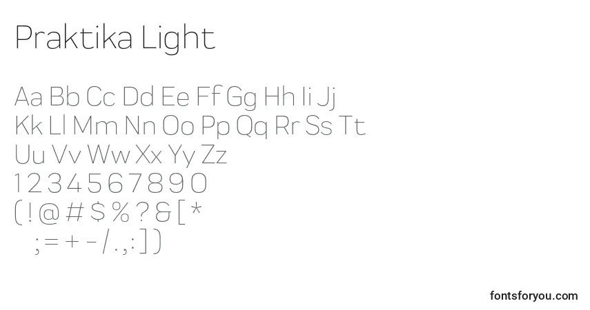Fuente Praktika Light - alfabeto, números, caracteres especiales