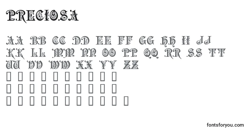 Schriftart PRECIOSA (137245) – Alphabet, Zahlen, spezielle Symbole