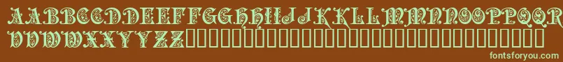 フォントPRECIOSA – 緑色の文字が茶色の背景にあります。