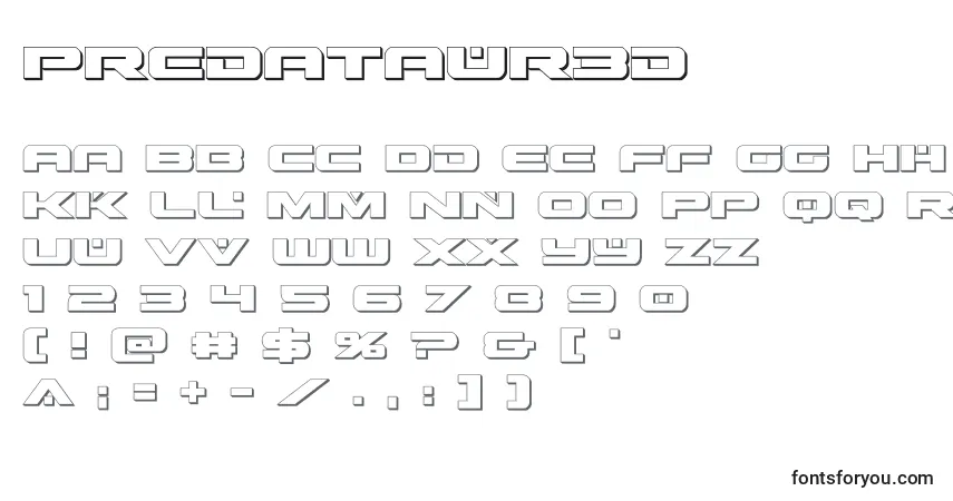 A fonte Predataur3d – alfabeto, números, caracteres especiais