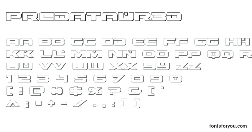 A fonte Predataur3d (137250) – alfabeto, números, caracteres especiais
