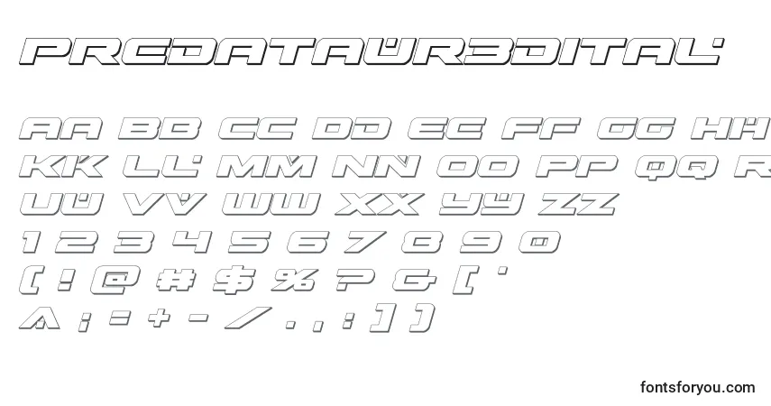 Czcionka Predataur3dital – alfabet, cyfry, specjalne znaki