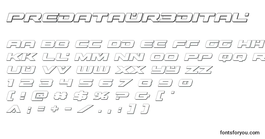 Schriftart Predataur3dital (137252) – Alphabet, Zahlen, spezielle Symbole