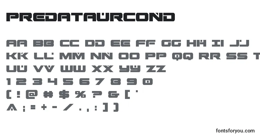 A fonte Predataurcond (137254) – alfabeto, números, caracteres especiais