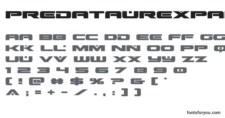 Czcionka Predataurexpand – alfabet, cyfry, specjalne znaki