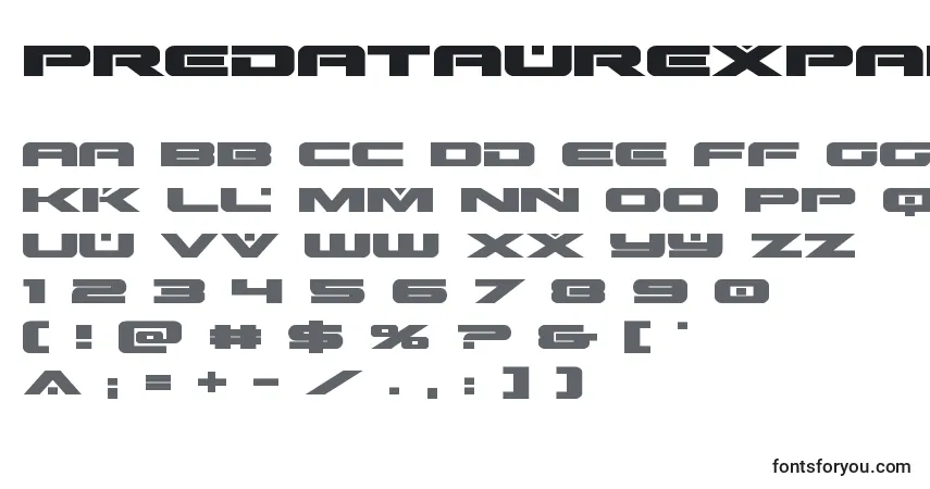 Czcionka Predataurexpand (137258) – alfabet, cyfry, specjalne znaki