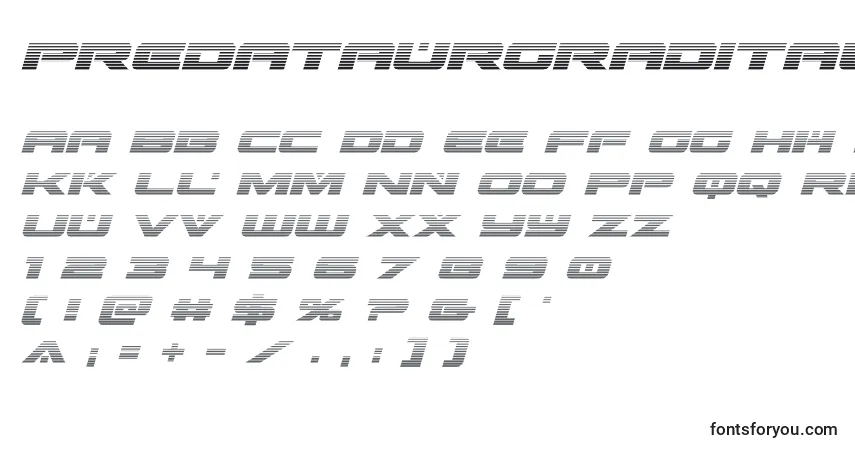 A fonte Predataurgradital – alfabeto, números, caracteres especiais