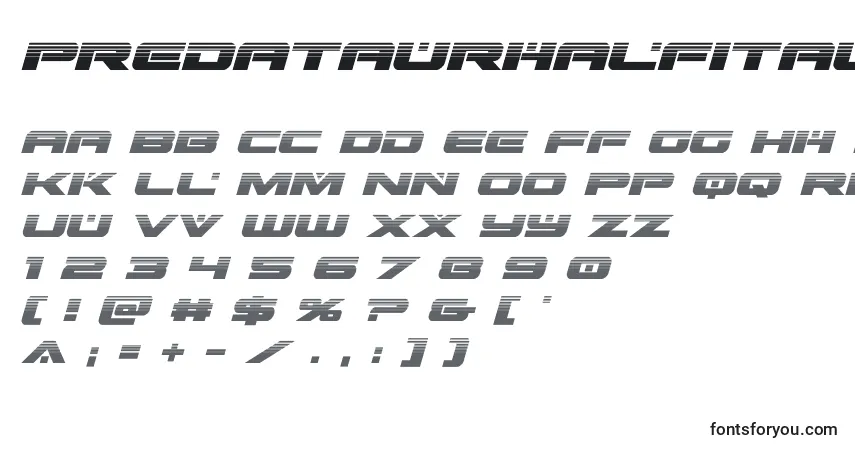 A fonte Predataurhalfital – alfabeto, números, caracteres especiais