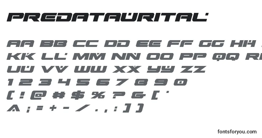 Schriftart Predataurital (137270) – Alphabet, Zahlen, spezielle Symbole