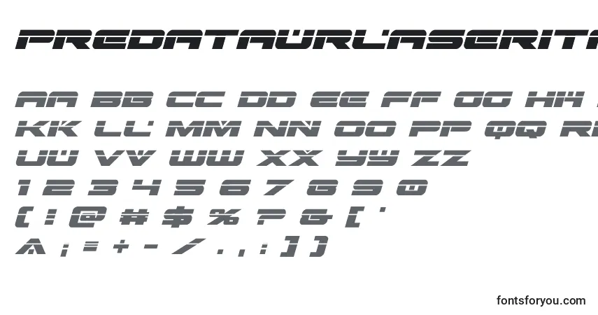 Schriftart Predataurlaserital – Alphabet, Zahlen, spezielle Symbole
