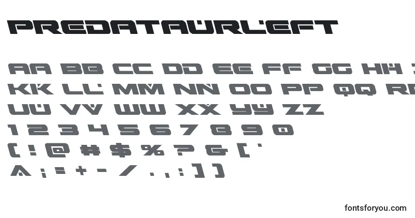 Schriftart Predataurleft (137276) – Alphabet, Zahlen, spezielle Symbole