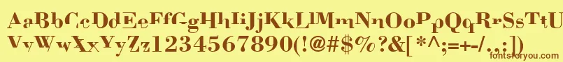 フォントBodonimutant – 茶色の文字が黄色の背景にあります。