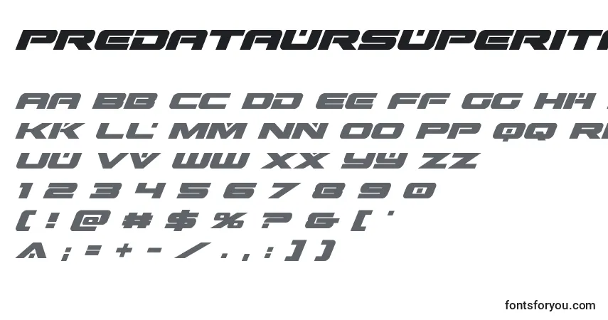 Шрифт Predataursuperital (137280) – алфавит, цифры, специальные символы