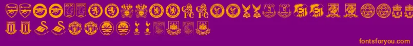 Premier League-Schriftart – Orangefarbene Schriften auf violettem Hintergrund