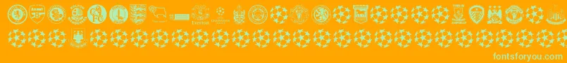 Premiership-Schriftart – Grüne Schriften auf orangefarbenem Hintergrund