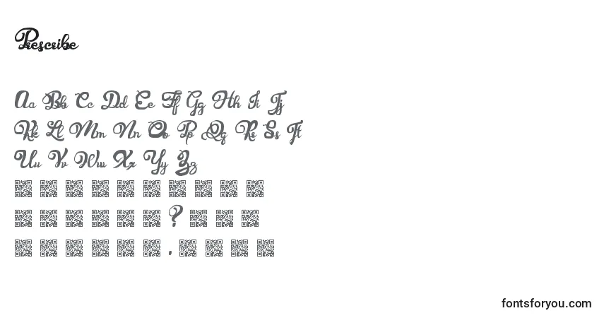 Prescribe Font – alphabet, numbers, special characters