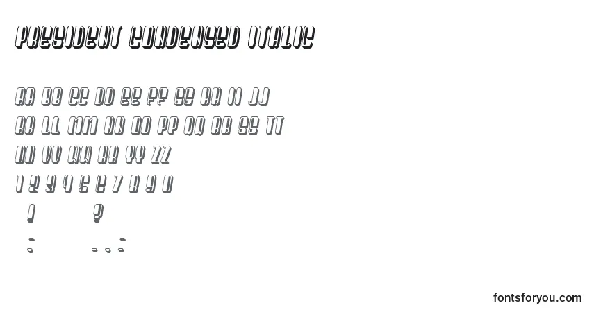 President Condensed Italicフォント–アルファベット、数字、特殊文字