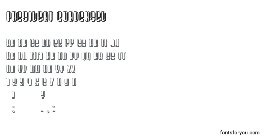 A fonte President Condensed – alfabeto, números, caracteres especiais