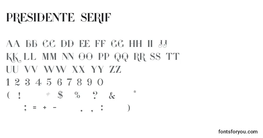 Schriftart Presidente serif – Alphabet, Zahlen, spezielle Symbole