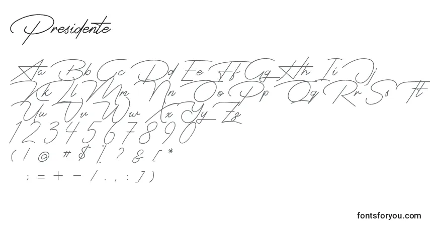 Шрифт Presidente – алфавит, цифры, специальные символы