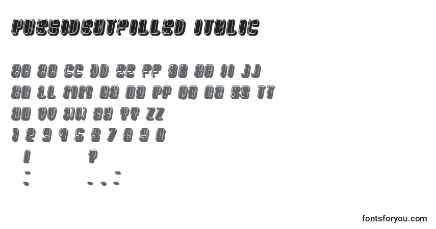 PresidentFilled Italicフォント–アルファベット、数字、特殊文字