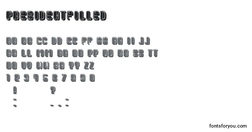 Шрифт PresidentFilled – алфавит, цифры, специальные символы