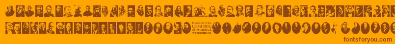 Presidents of the United States of America-fontti – ruskeat fontit oranssilla taustalla