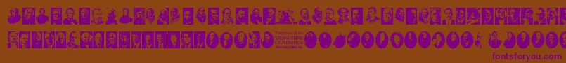 Presidents of the United States of America-Schriftart – Violette Schriften auf braunem Hintergrund