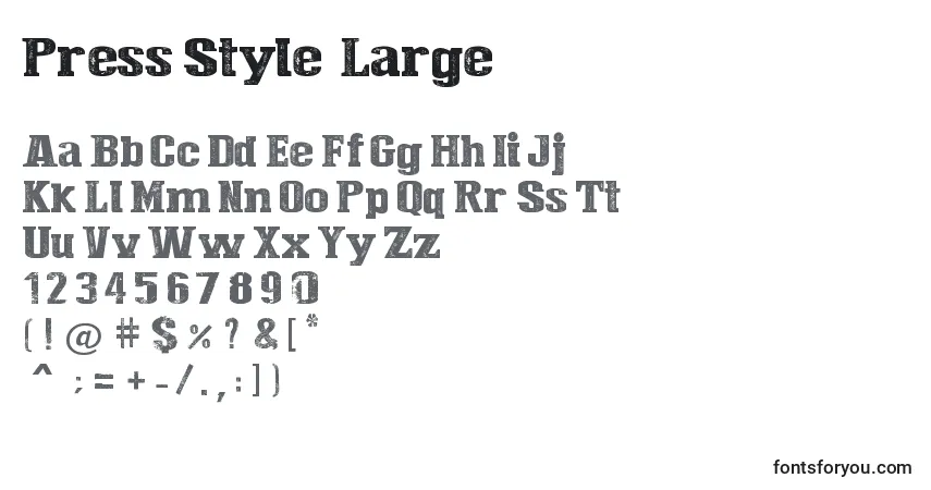 A fonte Press Style  Large – alfabeto, números, caracteres especiais